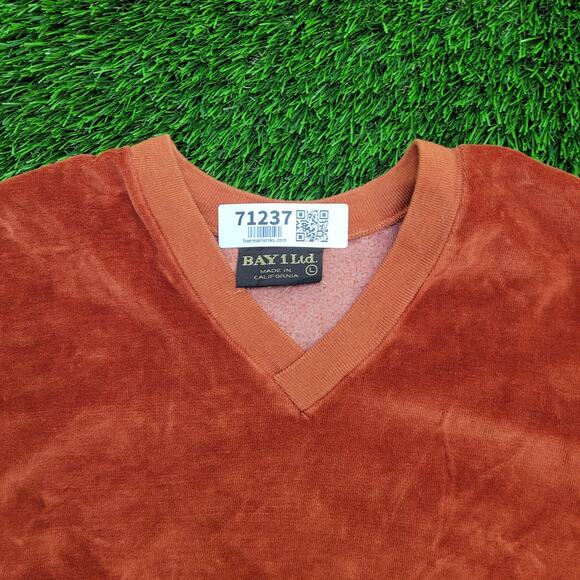 Vintage 80s Velour Sweater Womens Large 21x21 Boxy Burnt-Orange - Picture 3 of 10